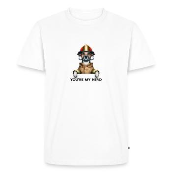 Pompier respectueux des pattes - T-shirt Premium bio Homme - blanc - Devant - Nico (187cm)