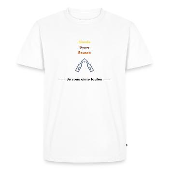 Blonde Brune Rousse. Humour Cadeau Anniversaire - T-shirt Premium bio Homme - blanc - Devant - Nico (187cm)