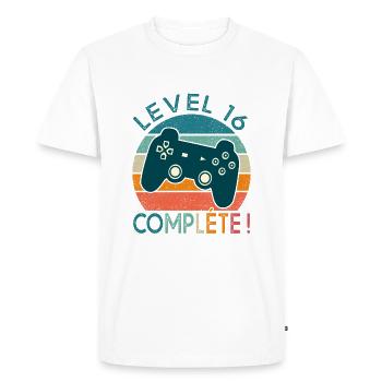Level 16 cadeau jeux vidéo Anniversaire 16 ans - T-shirt Premium bio Homme - blanc - Devant - Nico (187cm)