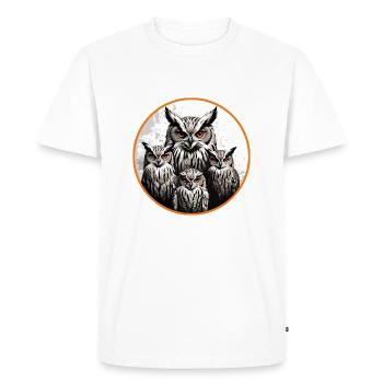 Famille de hiboux - Motif graphique de hibou avec quatre hiboux grands-ducs - T-shirt Premium bio Homme - blanc - Devant - Nico (187cm)
