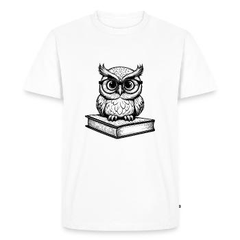 Little funny owl with glasses sitting on book - Men's Premium Organic T-Shirt - white - Front - Nico (187cm)