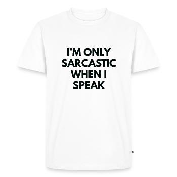 Je ne suis sarcastique que lorsque je parle - T-shirt Premium bio Homme - blanc - Devant - Nico (187cm)