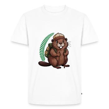 Castor drôle avec des bâtons de randonnée et un sac à dos - T-shirt Premium bio Homme - blanc - Devant - Nico (187cm)