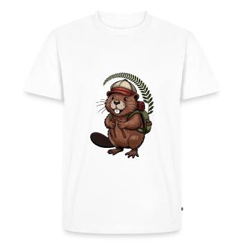 Castor drôle avec des bâtons de randonnée et un sac à dos - T-shirt Premium bio Homme - blanc - Devant - Nico (187cm)