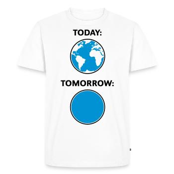 Today – Tomorrow / Globe (Climate Change / 3C) - Men's Premium Organic T-Shirt - white - Front - Nico (187cm)
