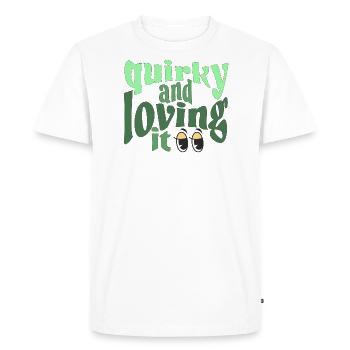 Quirky and loving it in green - Men's Premium Organic T-Shirt - white - Front - Nico (187cm)