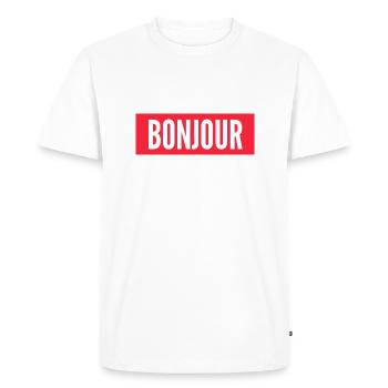BONJOUR ! - Edition limité - T-shirt Premium bio Homme - blanc - Devant - Nico (187cm)