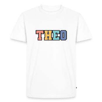 Nom - Théo - T-shirt Premium bio Homme - blanc - Devant - Nico (187cm)