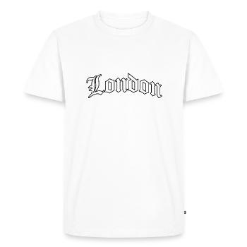 Classic London University Style Logo - Men's Premium Organic T-Shirt - white - Front - Nico (187cm)