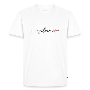 Silvia Name Calligraphy Font - Men's Premium Organic T-Shirt - white - Front - Nico (187cm)