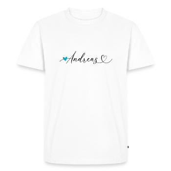 Andreas Nom Prénom Calligraphie Coeur - T-shirt Premium bio Homme - blanc - Devant - Nico (187cm)