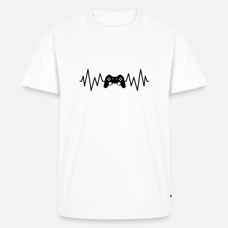 Videospiel-Controller-Spieler, Geek-Herzfrequenz - Männer Premium Bio T-Shirt - Weiß