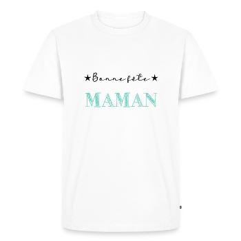 FÊTE DES MÈRES. BONNE FÊTE MAMAN. MAMAN. FÊTE - T-shirt Premium bio Homme - blanc - Devant - Nico (187cm)