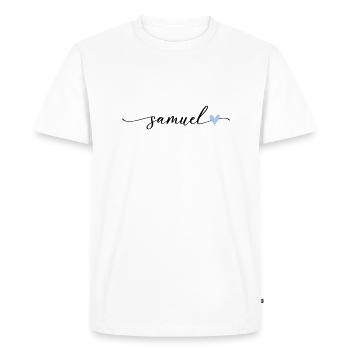 Samuel Name Calligraphy Font - Men's Premium Organic T-Shirt - white - Front - Nico (187cm)
