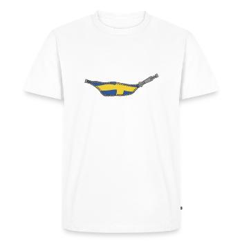 à l’intérieur d’un Suédois - fermeture éclair - T-shirt Premium bio Homme - blanc - Devant - Nico (187cm)