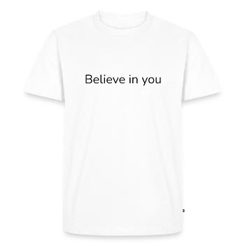 Believe in You – Citation de motivation Sweat à capuche zippé - T-shirt Premium bio Homme - blanc - Devant - Nico (187cm)