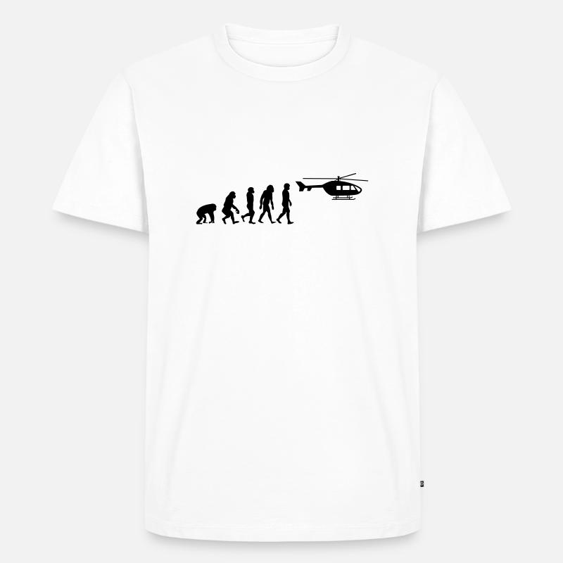 Hubschrauber Pilot Evolution Steinzeit - Männer Premium Bio T-Shirt - Weiß