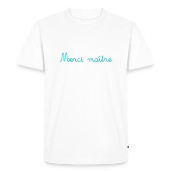 MASTER. THANK YOU. THANK YOU, MASTER. MASTER. MASTER GIFT - Men's Premium Organic T-Shirt - white - Front - Nico (187cm)