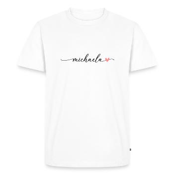 Michaela nom calligraphie police - T-shirt Premium bio Homme - blanc - Devant - Nico (187cm)
