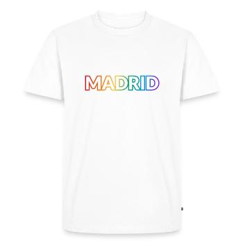 Texte arc-en-ciel gay de Madrid - T-shirt Premium bio Homme - blanc - Devant - Nico (187cm)
