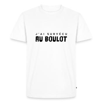 J'ai survécu au boulot ! - T-shirt Premium bio Homme - blanc - Devant - Nico (187cm)