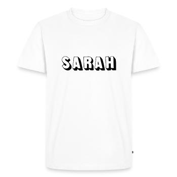 Nom - Sarah - T-shirt Premium bio Homme - blanc - Devant - Nico (187cm)