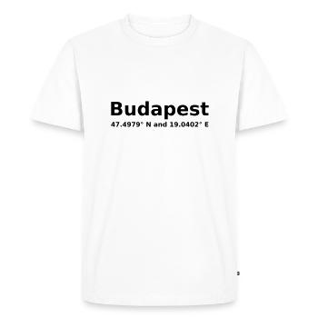Budapest - with geo coordinates horizontal - Men's Premium Organic T-Shirt - white - Front - Nico (187cm)