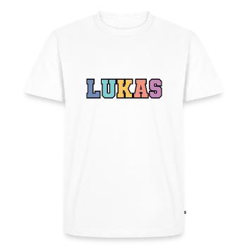 Name - Lukas - Men's Premium Organic T-Shirt - white - Front - Nico (187cm)