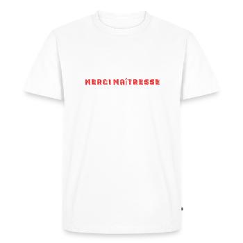 MERCI. THANKS. THANK YOU. ANNIVERSAIRE. NAISSANCE. - T-shirt Premium bio Homme - blanc - Devant - Nico (187cm)