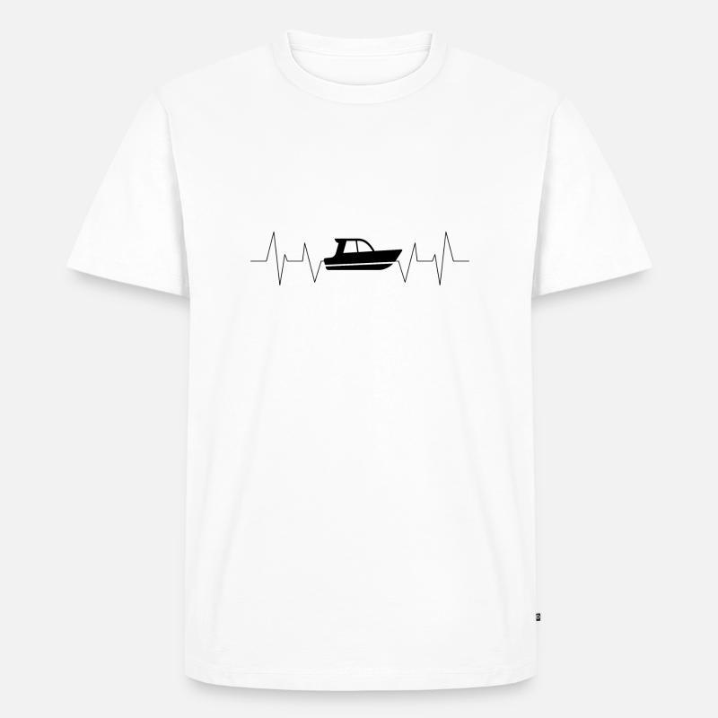 Herzschlag Boot Motorboot - Männer Premium Bio T-Shirt - Weiß