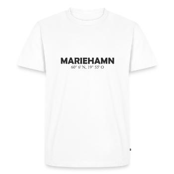 Mariehamn - Finlande - Coordonnées - Longitude - T-shirt Premium bio Homme - blanc - Devant - Nico (187cm)