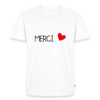 MERCI. THANKS. THANK YOU. ANNIVERSAIRE. NAISSANCE. - T-shirt Premium bio Homme - blanc - Devant - Nico (187cm)