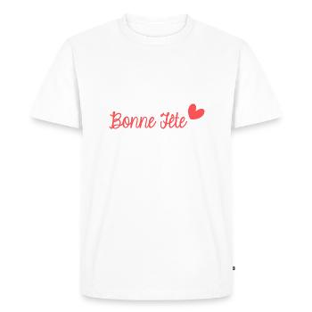 BONNE FÊTE. FÊTE DES MÈRES. FÊTE DES PÈRES. FÊTE - T-shirt Premium bio Homme - blanc - Devant - Nico (187cm)