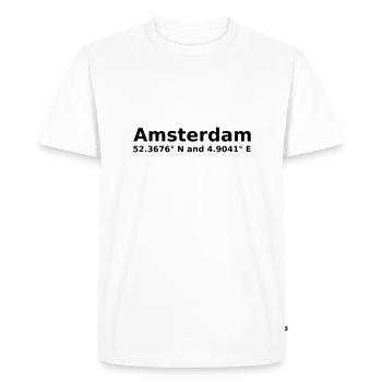 Amsterdam - avec coordonnées géographiques horizontales - T-shirt Premium bio Homme - blanc - Devant - Nico (187cm)