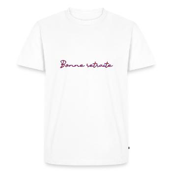 RETRAITE. RETRAITE. RETRAITEE. RETRAITE - T-shirt Premium bio Homme - blanc - Devant - Nico (187cm)