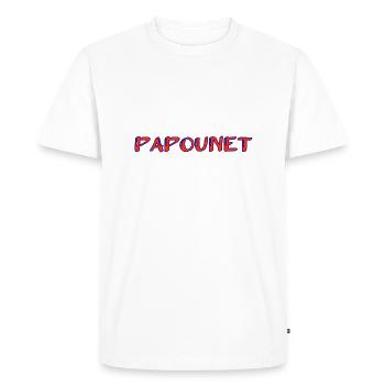 PAPOUNET. BONNE FÊTE PAPA. PAPA. FÊTE DES PÈRES - T-shirt Premium bio Homme - blanc - Devant - Nico (187cm)