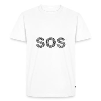 SOS! Written with the word "Help" - Men's Premium Organic T-Shirt - white - Front - Nico (187cm)