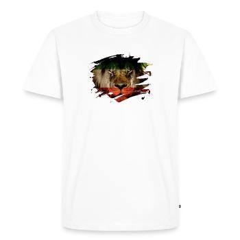 Drapeau Perse et photo de lion d'Afrique - T-shirt Premium bio Homme - blanc - Devant - Nico (187cm)