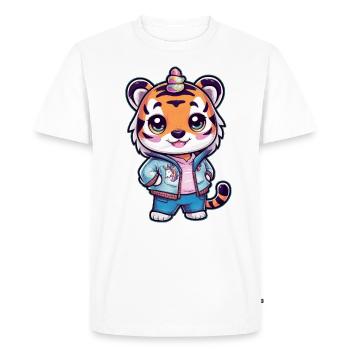 Kawaii Tiger with Cute Unicorn Outfit - Men's Premium Organic T-Shirt - white - Front - Nico (187cm)