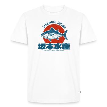 Sakamoto Suisan – Chemise du marché aux poissons de Tsukiji - T-shirt Premium bio Homme - blanc - Devant - Nico (187cm)