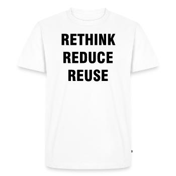 RETHINK REDUCE REUSE - Men's Premium Organic T-Shirt - white - Front - Nico (187cm)