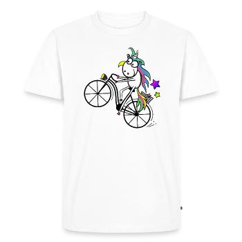 Unicorn Bicycle Wheelie - Men's Premium Organic T-Shirt - white - Front - Nico (187cm)