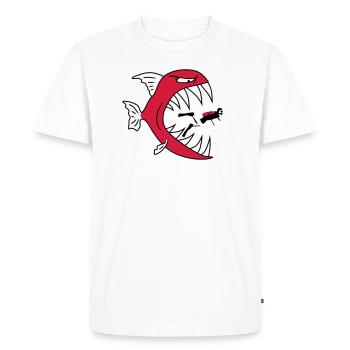 Monster Fish Eats Diver - Men's Premium Organic T-Shirt - white - Front - Nico (187cm)
