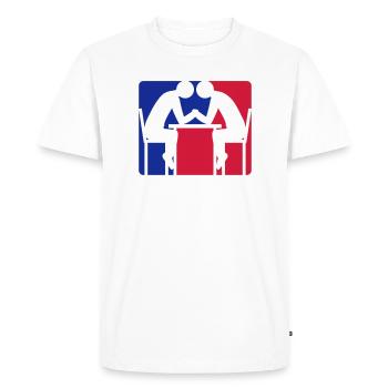 bras de fer logo logo bleu rouge lutte Armwrestli - T-shirt Premium bio Homme - blanc - Devant - Nico (187cm)