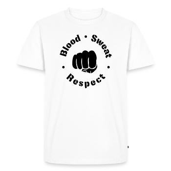 Respect de la sueur de sang! - T-shirt Premium bio Homme - blanc - Devant - Nico (187cm)
