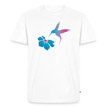 Colibri et fleur - Connexion et légèreté - T-shirt Premium bio Homme - blanc - Devant - Nico (187cm)