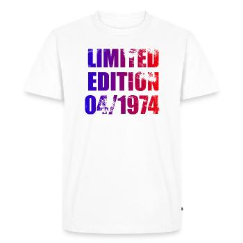 Édition limitée 50e anniversaire - ꝏ Approvisionnement 04/1974 - T-shirt Premium bio Homme - blanc - Devant - Nico (187cm)