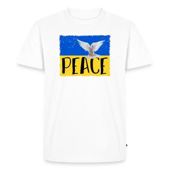 Ukraine Flag Coat of Arms Peace Peace. Against war! - Men's Premium Organic T-Shirt - white - Front - Nico (187cm)