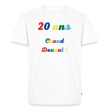 20 ans chaud devant! - T-shirt Premium bio Homme - blanc - Devant - Nico (187cm)
