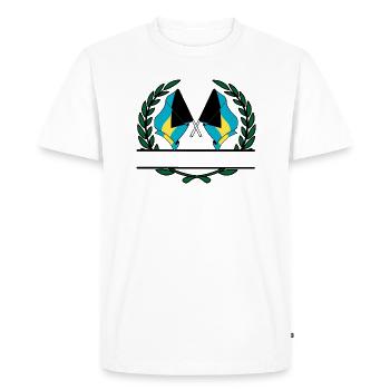 Flags Bahamas in laurel wreath banner - Men's Premium Organic T-Shirt - white - Front - Nico (187cm)